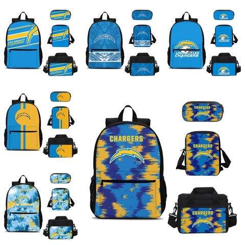 Los Angeles Chargers Kids 4PCS Backpack Set Lunch Box Crossbody Bag Pencil Case Cover