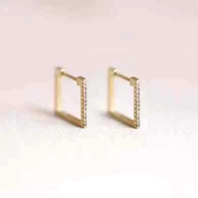 Aretes tipo argolla cuadrados de diamantes creados en laboratorio redondos de 1 quilate enchapados en oro amarillo de 14 k Foto 1 de 4