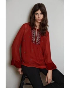 NEW Velvet By Graham & Spencer Women's Becky Beaded Top Red Size XS RRP £195 - Picture 1 of 9