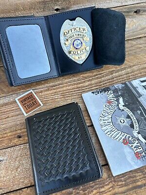 Vintage Tex Shoemaker Black Basket Leather Badge 2 ID Holder 3 1/8 X 2 1/4  XL • 73.04£