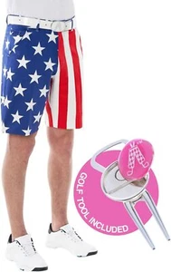 NEW Royal and Awesome Men`s Patriotic Golf Shorts USA Flag American Shorts 30-44 - Picture 1 of 8