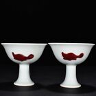4.0" China Antique Ming Dynasty Xuande Mark Porcelain A Pair Fish High Feet Cup