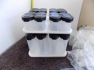 Tupperware NEW Modular Mates 16 Spice Shakers Cosmo Black Seals & Carousel - Picture 1 of 16