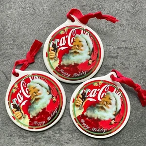 3-pc, 2000 Coca Cola Company Santa  Happy Holidays Porcelain Christmas Ornaments - Picture 1 of 3