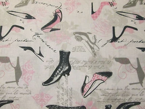 VINTAGE PARIS SHOES PUMPS HEELS SHOE FRENCH WRITING COTTON FABRIC BTHY - Picture 1 of 5