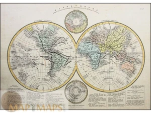 Antique double-hemisphere world map, listing colonies by country, A Drioux 1845 - Picture 1 of 6