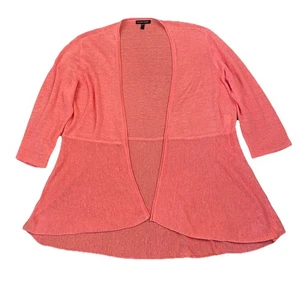 Cardigan Eileen Fisher donna L rosa corallo aperto davanti maglia lino mezza manica - Foto 1 di 8