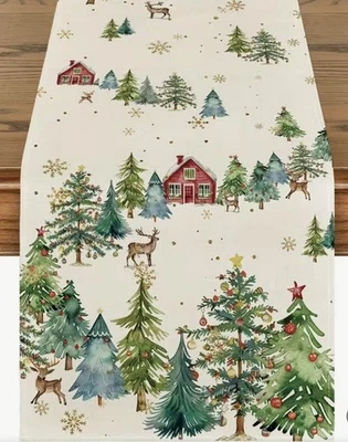 Christmas Holiday Table Runner Rural Christmas Scene - Image 1 of 4