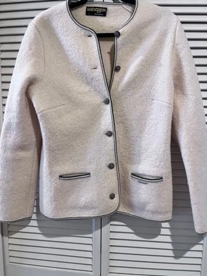 Geiger Austria Womens 42 Vintage Pure  Wool Blazer Ivory Black Trim - Image 1 of 4