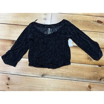 NWT! Free People Women's Sheer Black Lace/Paisley Print Velvet Blouse. Sz Large  - Image 1 of 4
