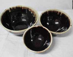 Pfaltzgraff Vintage 3 Bowl Set Brown Drip Glaze (Beautiful ) 5.5in,7.5in,9.5in - Picture 1 of 7