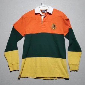 Polo Ralph Lauren Shirt Mens Small Rugby Jersey Crest Patch Striped Hoops Dad - Picture 1 of 9