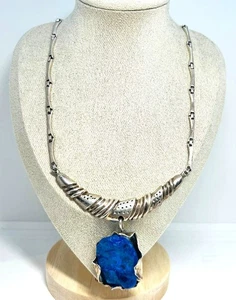 Designer Chain 950 Silver Necklace Blue Modernist Studio Brutalist Unique - Picture 1 of 8