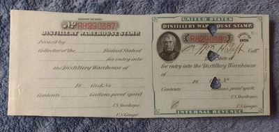 Distilled Warehouse Document From 1878 Signed By William H. Taft After This Date - Image 1 of 3