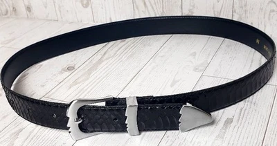 Cinto de couro feminino pele de cobra preto tira hardware tamanho M 26/28 - Imagem 1 de 4