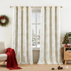 Cortinas oscuras completas de lámina dorada de Navidad 84 pulgadas de largo para dormitorio Tropica... - Imagen 1 de 9