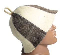 Sauna hat Woolen Felt Ukrainian banya Gray Ivory Sheep Striped Watermelon - Imagen 1 de 6