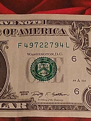 📡2009 $1 F ATLANTA BEP F-L BLOCK EXTREMELY RARE **QUAD RADAR** (F49722794L)📡 - Image 1 of 4