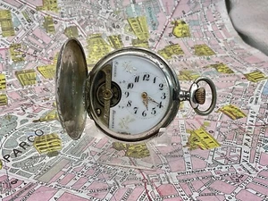 Schild & Cie Hebdomas 8 Days Savonette Silver Niello 1915 Pocket Watch - Picture 1 of 12