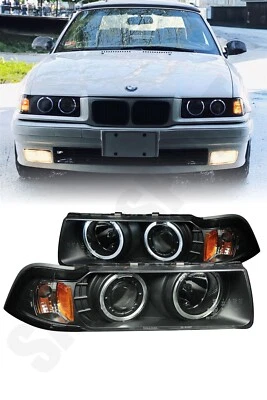 Set Black Halo Projector Headlights for 92-98 BMW E36 3-Series Coupe Convertible - Image 1 of 4