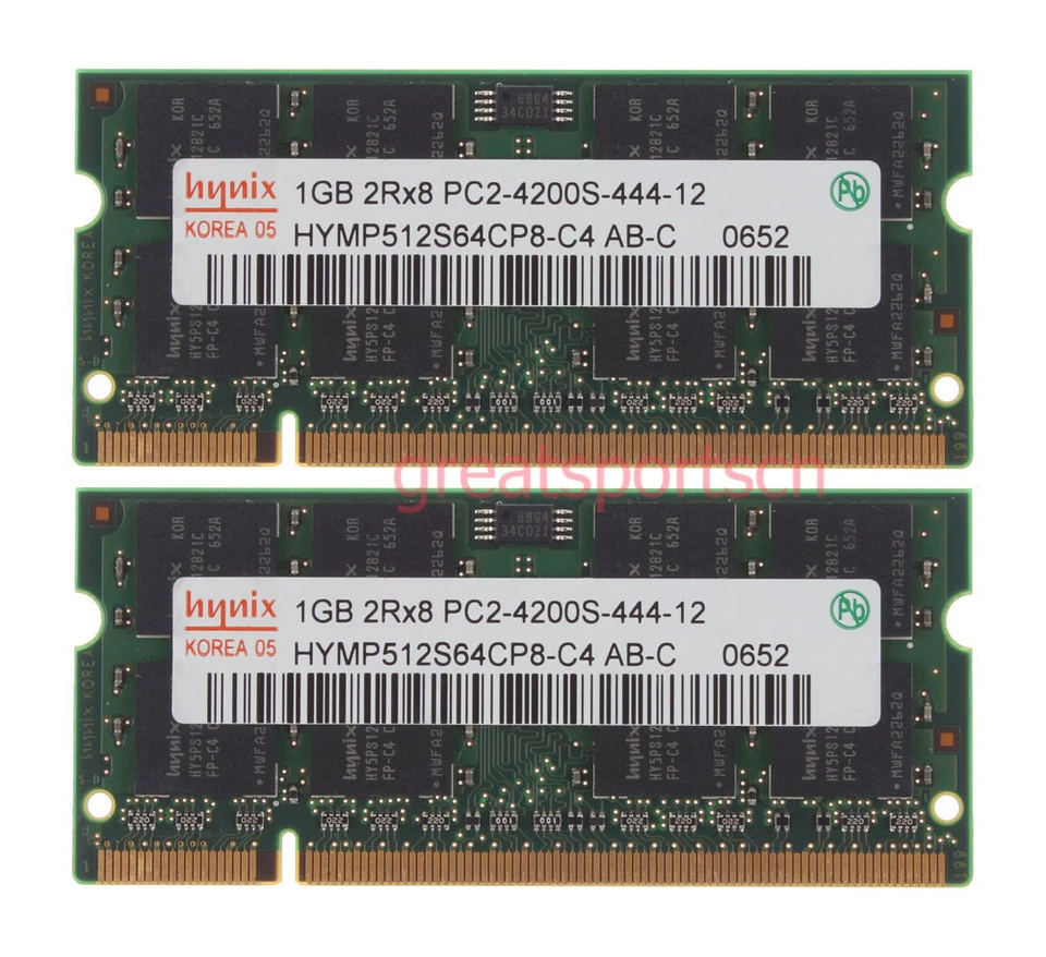 Hynix PC2-4200 2GB 2X 1GB 2RX8 DDR2 533Mhz 200pin NON-ECC SODIMM Laptop Memory - Image 1 of 4