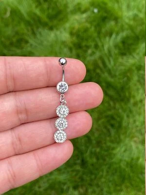 Anillo de vientre colgante de triple gota gema transparente barras ombligo vientre Foto 1 de 4