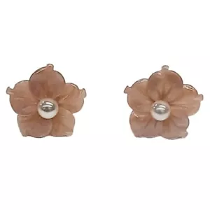 PENDIENTES de MADREPERLA ROSA Flores talladas , PERLAS Cultivadas y PLATA 925 - Imagen 1 de 4