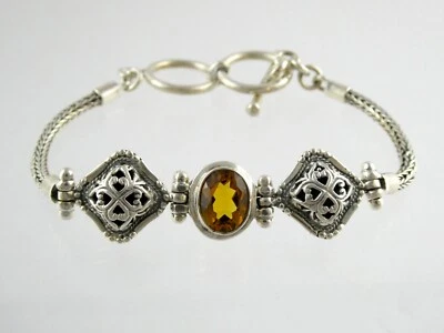 纯银黄水晶表链可调节切换扣 925 7.25 8 英寸 — 第 1/4 张图片