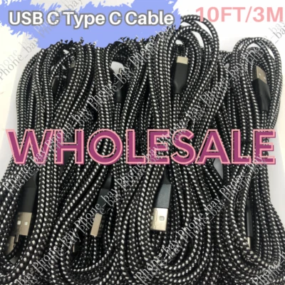 Lot 10ft USB Type C Fast Charger Cable Charging Cord For Samsung S8 S9 iPhone 15 - Image 1 of 4