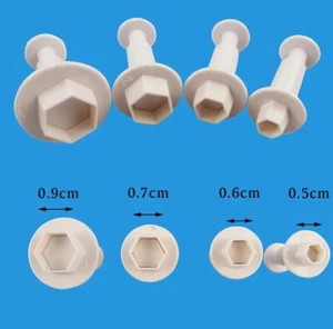 4pcs Set Mini Hexagon Shape Plunger Fondant Cutters Cake Decorating Tool - Picture 1 of 1