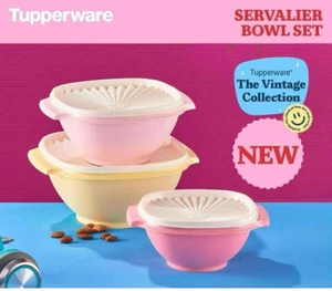 New Tupperware Heritage 3 Piece Servalier Bowl Set Pastle 860ml, 1.3L, 1.9L - Picture 1 of 2