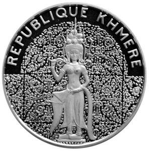 CAMBOGIA (Khmer) 10.000 Riels 1974 Argento Proof Ballerina Celeste    - Foto 1 di 2