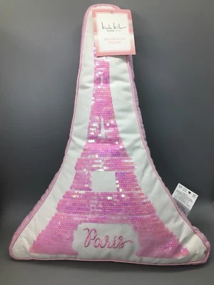 Nicole Miller Paris Pink Sequins Eiffel Tower Decor Pillow Embroidered Girls 21" - Image 1 of 4