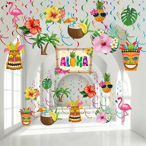 30 Pieces Hawaiian Luau Birthday Party Hanging Swirl Decorations, Flower Tropica - Picture 1 of 12