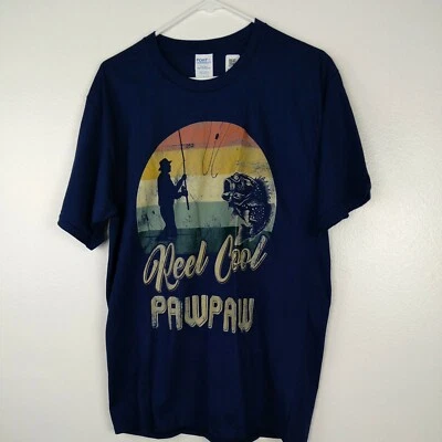 Port & Co T-shirt Men's Large Blue Fishing Graphics Reel Cool PawPaw Tee - Image 1 of 4