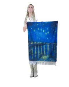 Starry Night Over The Rhone Scarf – Midnight Blue Elegance with Luminous Accents - Picture 1 of 9