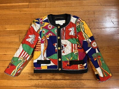 VINTAGE Margaretha Ley Escada Silk Art Deco Blazer 42 Luxury Nautical Horse 90s - Image 1 of 4