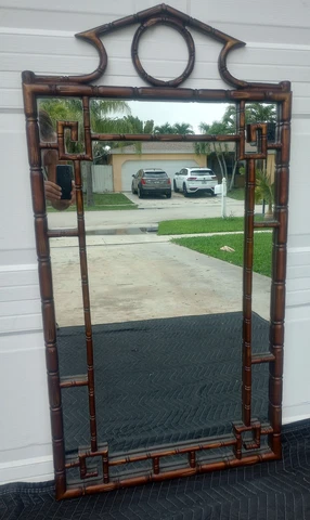 Vintage Mid Century Pagoda Faux Bamboo Wall Mirror Cover