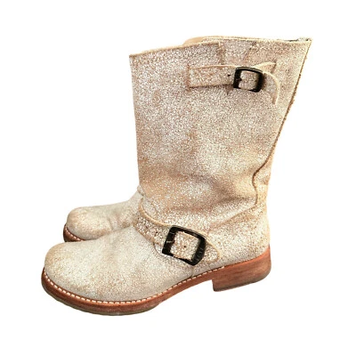 Frye Veronica Cream Crackle Distressed Moto Boots Size 6 - Image 1 of 4