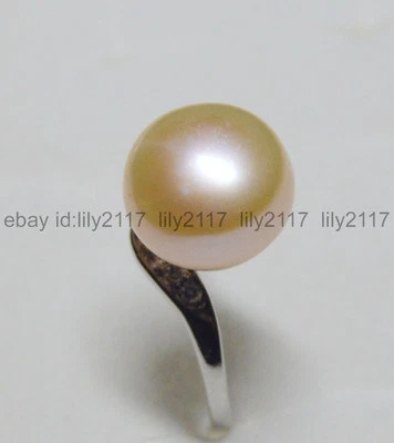 Enormes anillos de apertura de plata de perlas de cultura rosa genuinos naturales del mar del Sur de 12-12,5 mm Foto 1 de 4