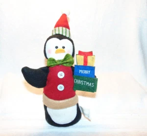 Penguin Winter Dressed Bean Bag Figure Free Standing 12" ~ "Merry Christmas" - Bild 1 von 2