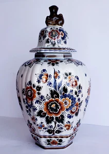 DELFT MULTICOLOR GINGER JAR 16.5 INCHES LIDDED VASE POLYCHROME- EXCELLENT - Picture 1 of 7