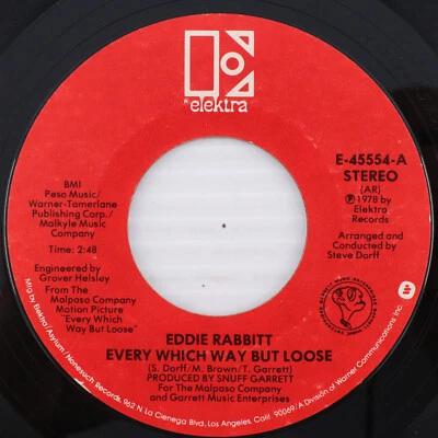 Eddie Rabbitt – Every Which Way But Loose - 1978 45 rpm Vinyl Record E-45554 - Image 1 of 4
