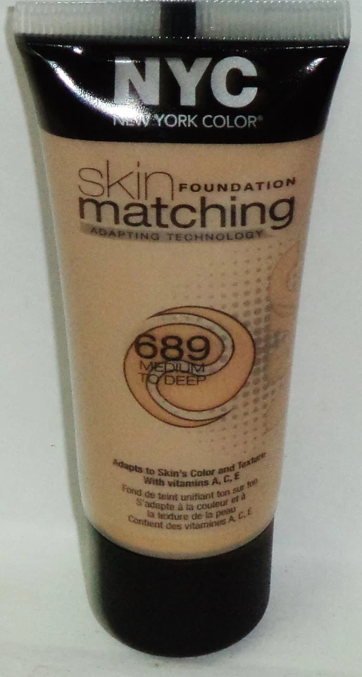 NYC SKIN MATCHING Foundation Adapt To Skin Color W Vitamin A,C,E MED To Deep 689 - Image 1 of 1