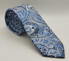 Skinny Paisley Tie Blue & Grey Embroidered Pattern TU Polyester