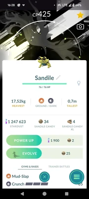 Pokemon Trade Go Shiny Sandile Enigma fondo registrado/no registrado Foto 1 de 2