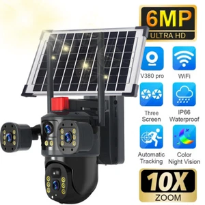 6MP Solar WiFi Camera Wireless Outdoor Four Three Screens PTZ Surveillance Cam - Picture 1 of 17