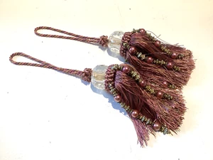 1 Pair Pink / Purple Luxury Beaded Tassels - Picture 1 of 3