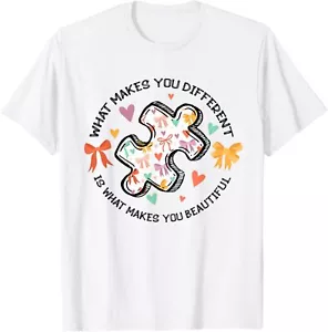 Different Autism Awareness Coquette Bow Neurodiversity T-Shirt Hoodie - Picture 1 of 10