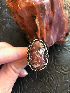 Traditional Petal Design Red Agate Ring Size 7.5 Artisan Southwest - Foto 1 di 3